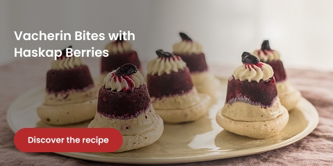 Vacherin Bites with Haskap Berries